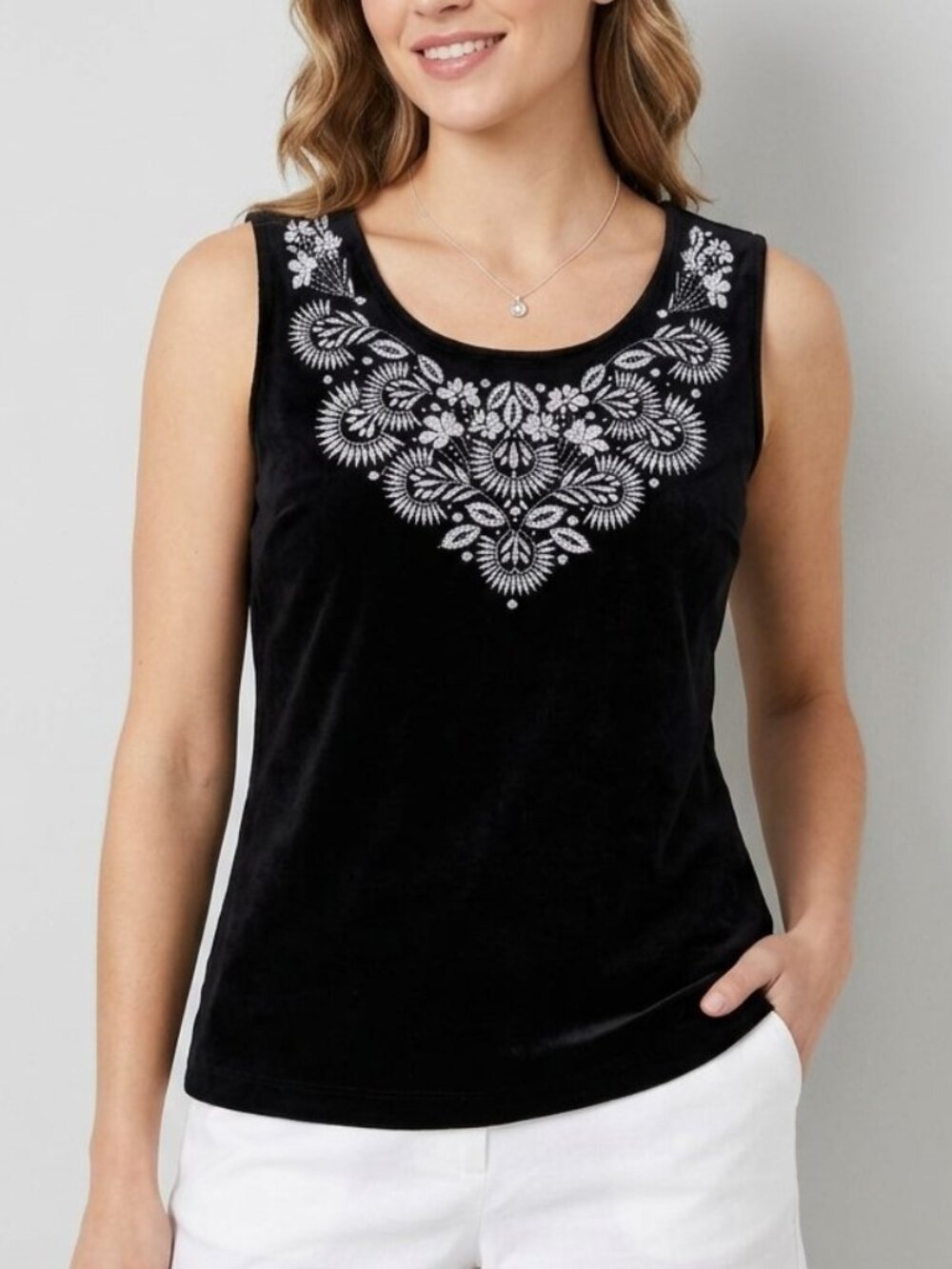 Embellished Tank Top Black Karen Scott XL